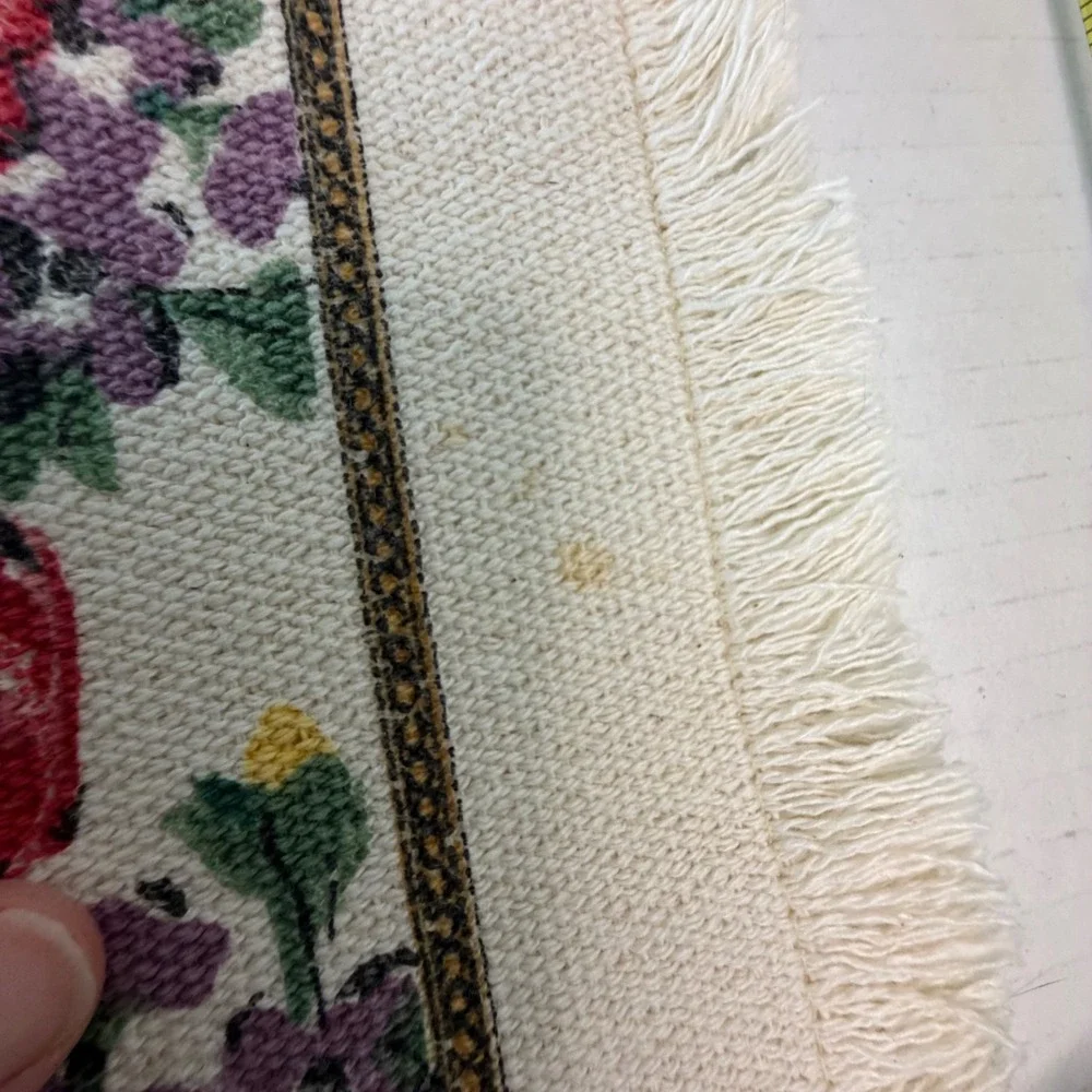 Vintage Stevens Linen Placemats Napkins Set 5, Floral Cottagecore Fringed USA